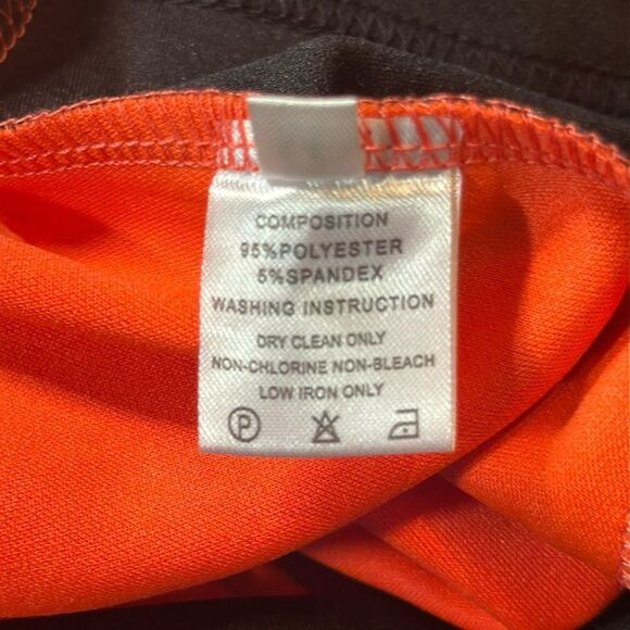 Women’s Black & Orange Asymmetrical Ruffle Midi Dress 3/4 Sleeve Zip Back Size M - Picture 14 of 14